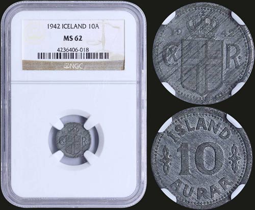 ICELAND: 10 Aurar (1942) in zinc ... 
