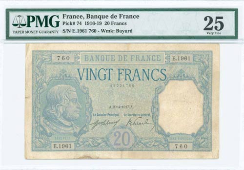 FRANCE: 20 Francs (20.4.1917) in ... 