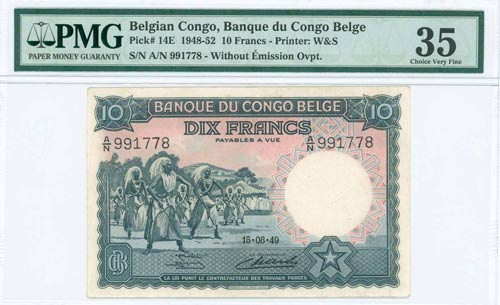 BELGIAN CONGO: 10 Francs ... 