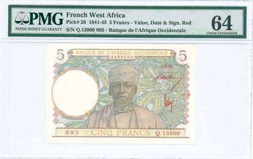FRENCH WEST AFRICA: 5 Francs ... 