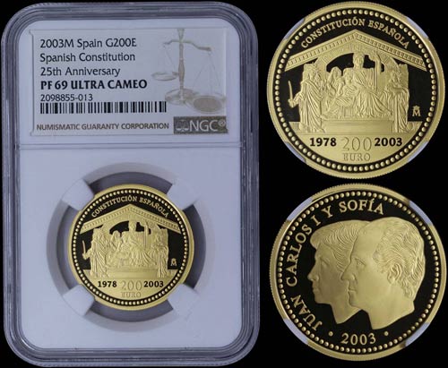 SPAIN: 200 Euro (2003 M) in gold ... 