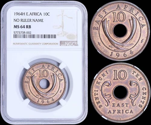 EAST AFRICA: 10 Cents (1964 H) in ... 