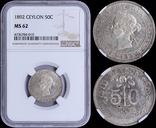 CEYLON: 50 Cents (1892) in silver ... 