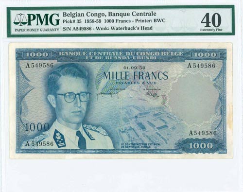 BELGIAN CONGO: 1000 Francs ... 