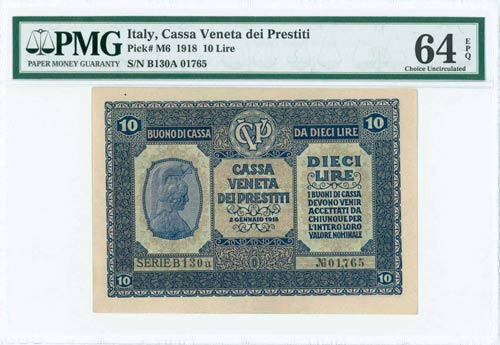 ITALY: 10 Lire (2.1.1918) in blue ... 