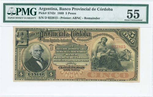 ARGENTINA: 5 Pesos (1.1.1889) ... 