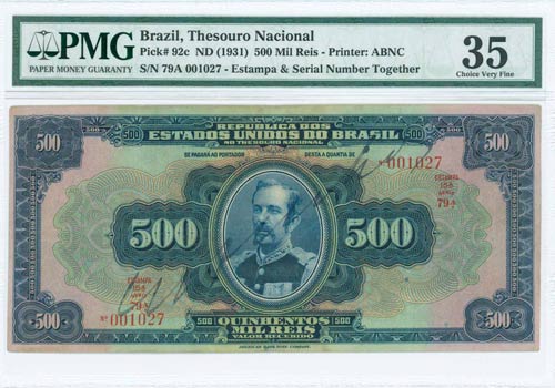 BRAZIL: 500 Mil Reis (ND 1931) in ... 