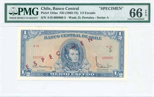 CHILE: Specimen of 1/2 Escudo (ND ... 