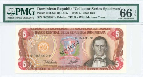 DOMINICAN REPUBLIC: Specimen of 5 ... 