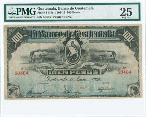 GUATEMALA: 100 Pesos (11.1.1909) ... 