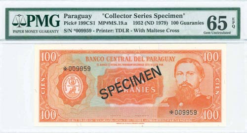 PARAGUAY: Specimen of 100 ... 