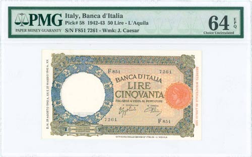 ITALY: 50 Lire (28.8.1942) in ... 