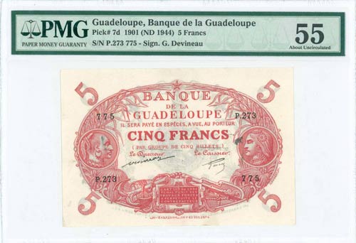 GUADELOUPE: 5 Francs (Law 1901 - ... 