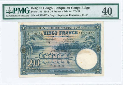 BELGIAN CONGO: 20 Francs ... 