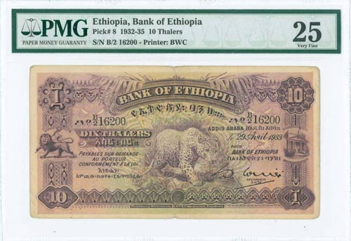ETHIOPIA: 10 Thalers (29.4.1933) ... 