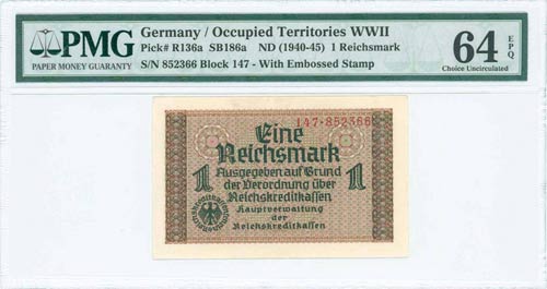 GREECE: 1 Reichsmark (ND 1941) in ... 