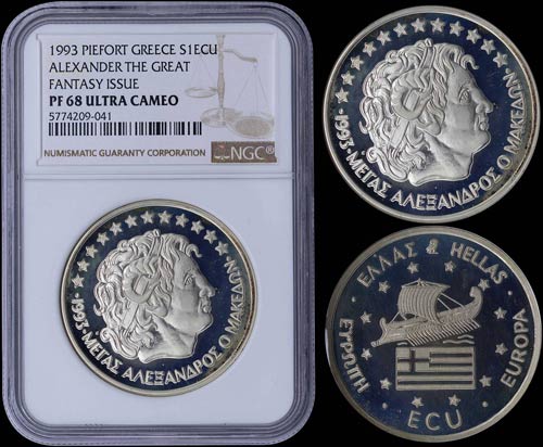 GREECE: 1 ECU (1993) in silver ... 