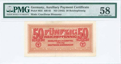 GREECE: 50 Reichspfennig (ND 1942) ... 