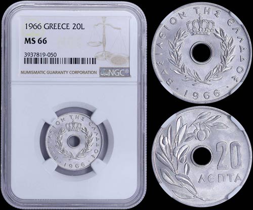 GREECE: 20 Lepta (1966) (type I) ... 