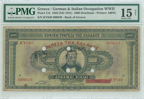 GREECE: 1000 Drachmas (15.10.1926) ... 