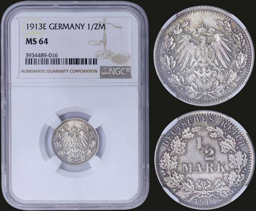 GERMANY: 1/2 Mark (1913 E) in ... 