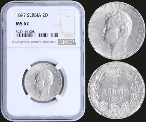 SERBIA: 2 Dinara (1897) in silver ... 