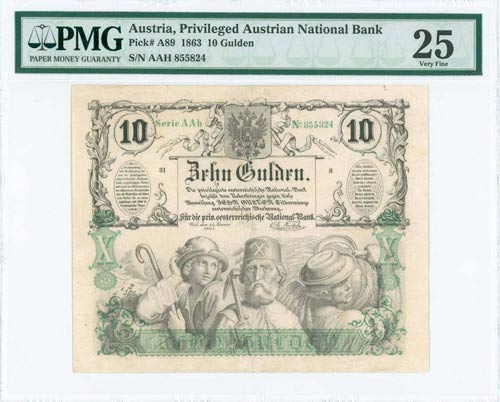 AUSTRIA: 10 Gulden (15.1.1863) in ... 