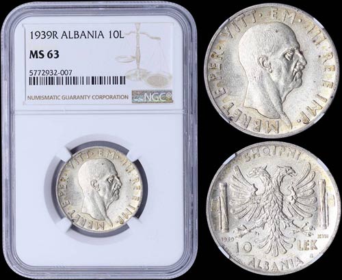 ALBANIA: 10 Lek (1939 R) in silver ... 