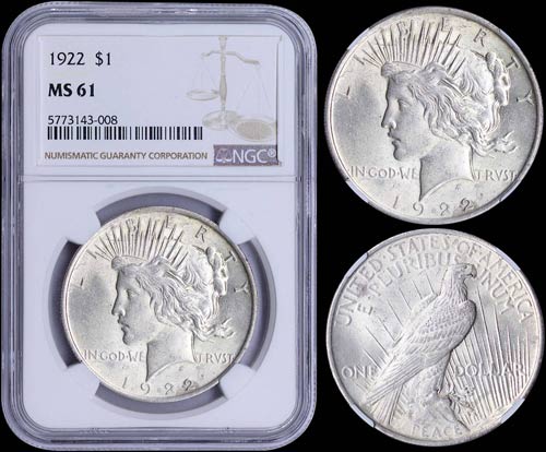 USA: 1 Dollar (1922) in silver ... 