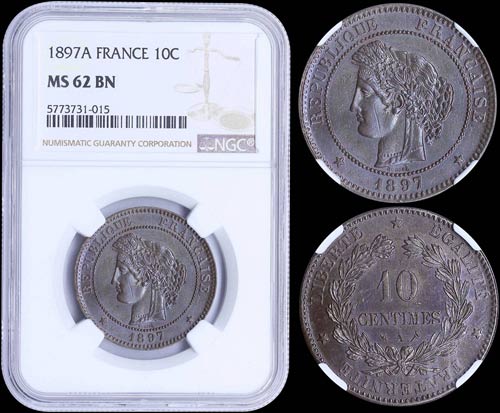 FRANCE: 10 Centimes (1897 A) in ... 