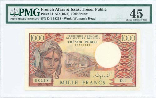FRENCH AFARS & ISSAS: 1000 Francs ... 