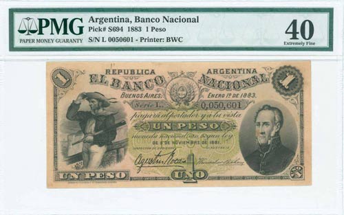 ARGENTINA: 1 Peso (5.1.1883) in ... 