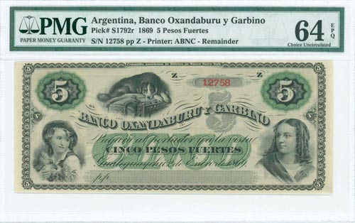 ARGENTINA: Remainder of5 Pesos ... 