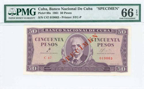 CUBA: Specimen of 50 Pesos (1961) ... 
