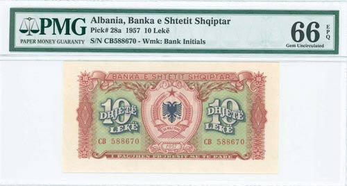 ALBANIA: 10 Leke (1957) in red, ... 