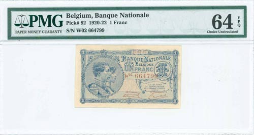 BELGIUM: 1 Franc (27.4.1920) in ... 