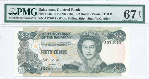 BAHAMAS: 1/2 Dollar (Law 1974 - ND ... 