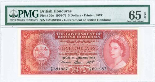 BRITISH HONDURAS: 5 Dollars ... 