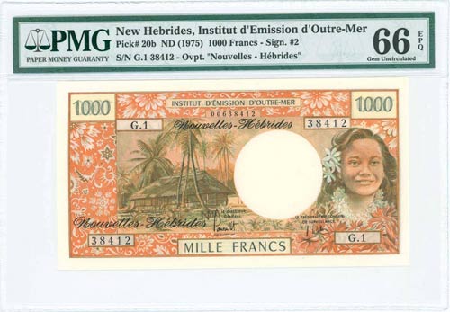 NEW HEBRIDES: 1000 Francs (ND ... 