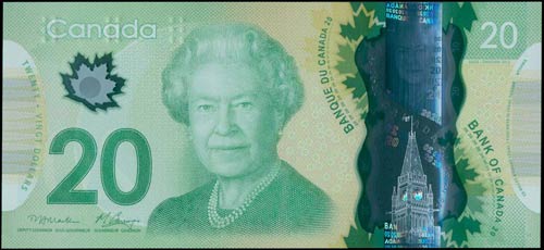 CANADA: 20 Dollars (2012) in green ... 