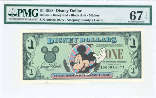 DISNEY: 1 Dollar (1998) in green ... 