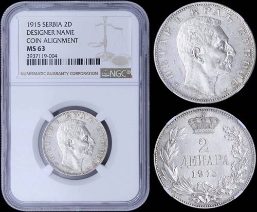 SERBIA: 2 Dinara (1915) in silver ... 