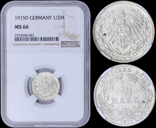 GERMANY: 1/2 Mark (1915 D) in ... 