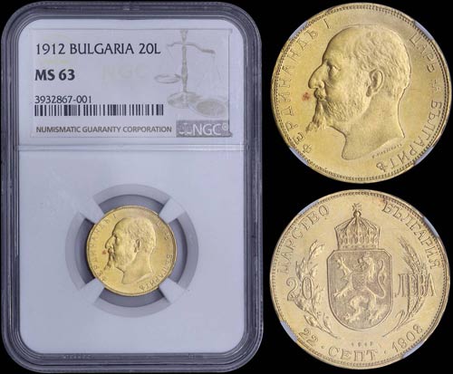 BULGARIA: 20 Leva (1912) in gold ... 
