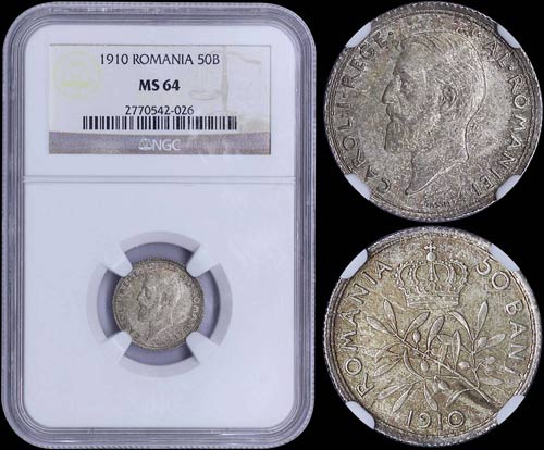 ROMANIA: 50 Bani (1910) in silver ... 