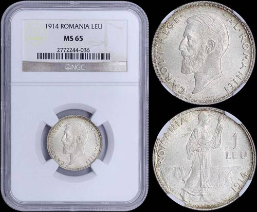 ROMANIA: 1 Leu (1914) in silver ... 