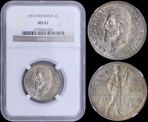 ROMANIA: 2 Lei (1912) in silver ... 
