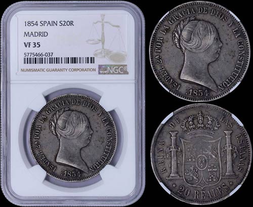 SPAIN: 20 Reales (1854) in silver ... 