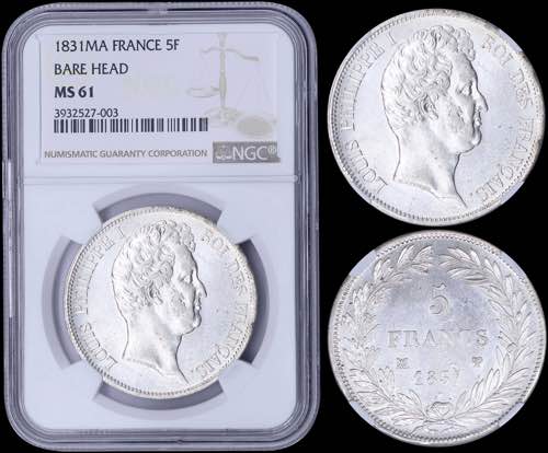 GREECE: FRANCE: 5 Francs (1831 MA) ... 