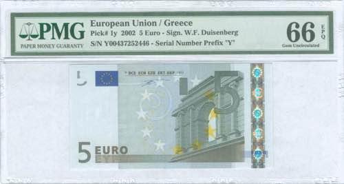 GREECE: 5 Euro (2002) in gray and ... 